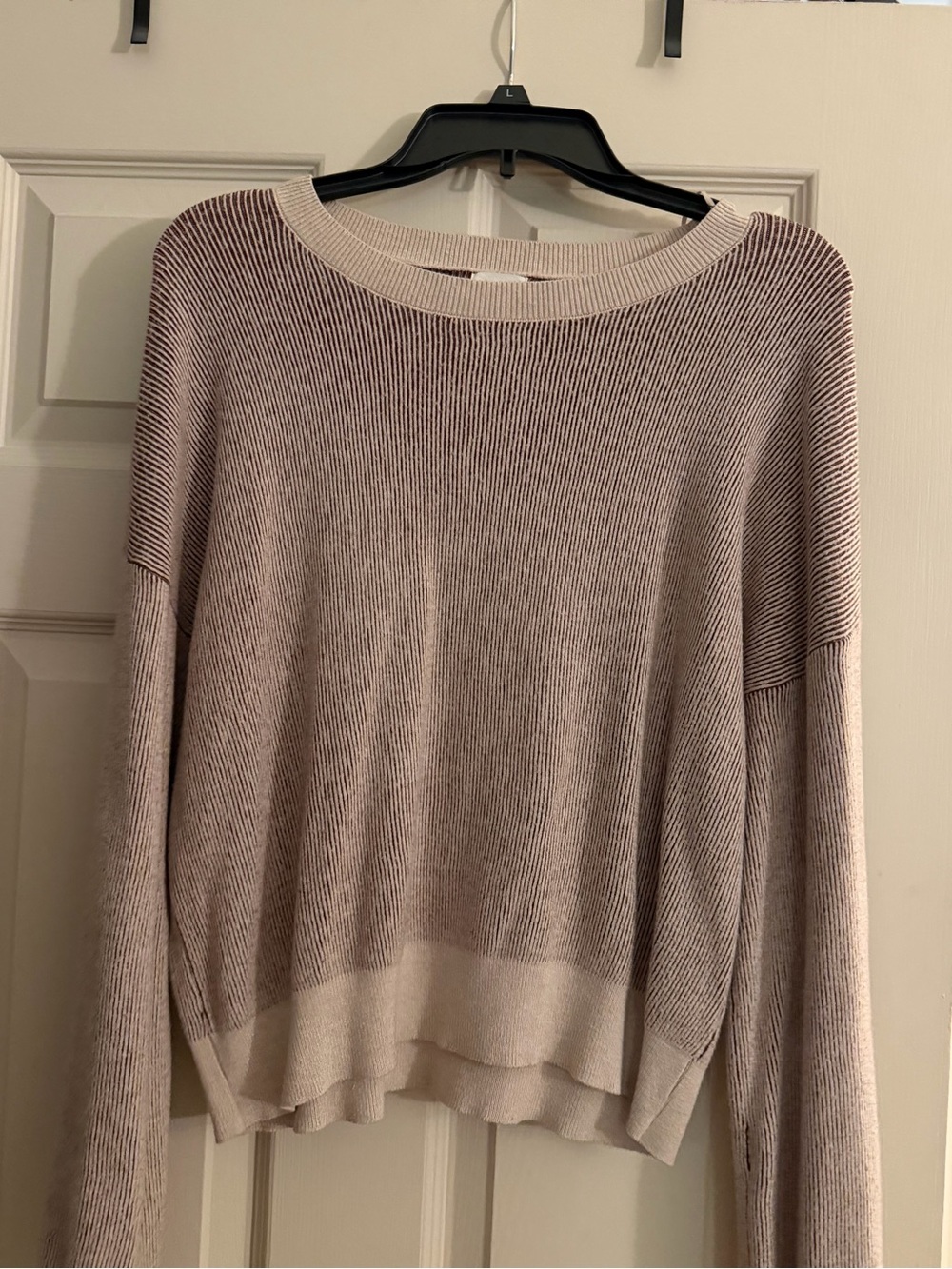 Women's Light Brown Ribbed Long-Sleeve Pullover